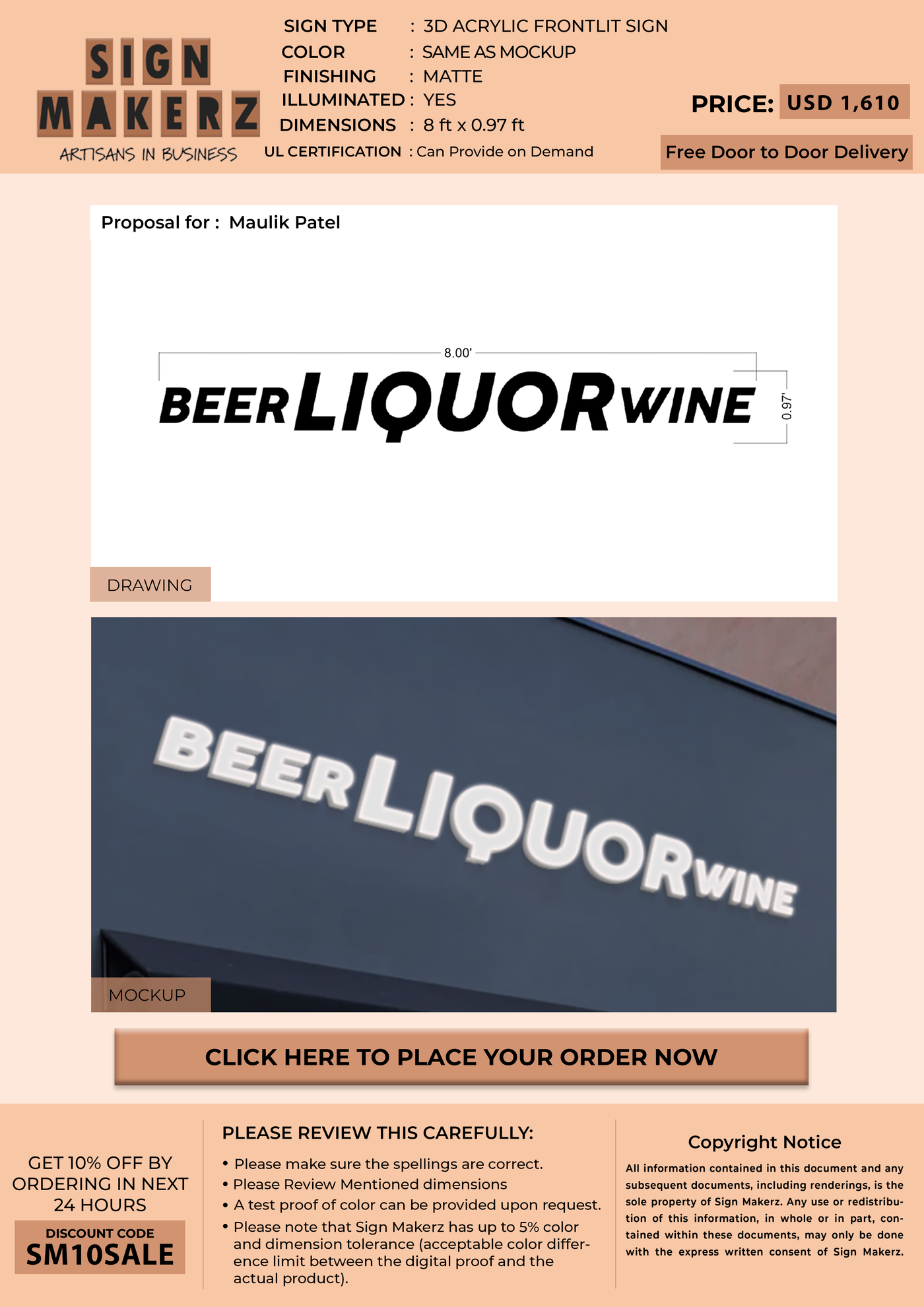 3D Acrylic Frontlit Sign for Maulik Patel