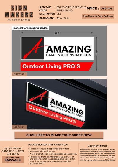 Business signage for Amazing garden