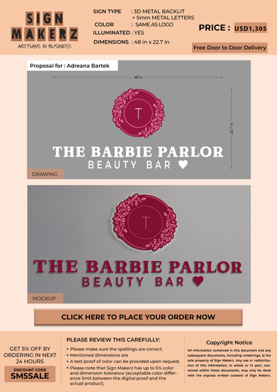 3d Metal Backlit Sign for Adreana Bartek