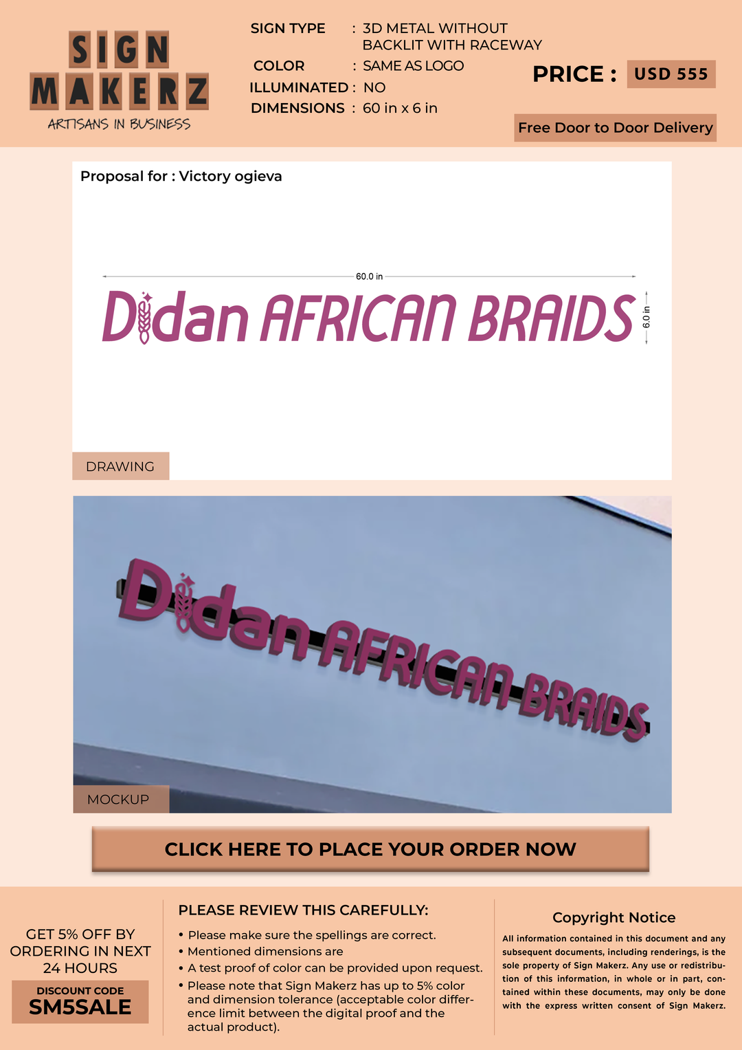 Business signage for Victory ogieva