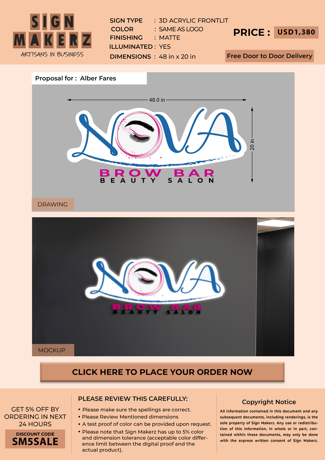 3d Acrylic Frontlit Sign for Alber Fares