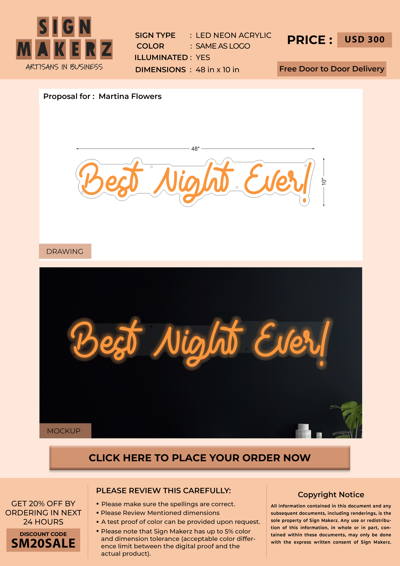 LED Neon Sign for Martina Flowers