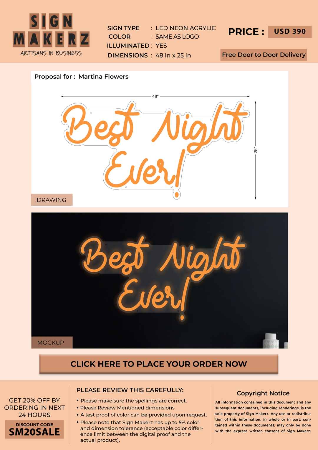 LED Neon Sign for Martina Flowers