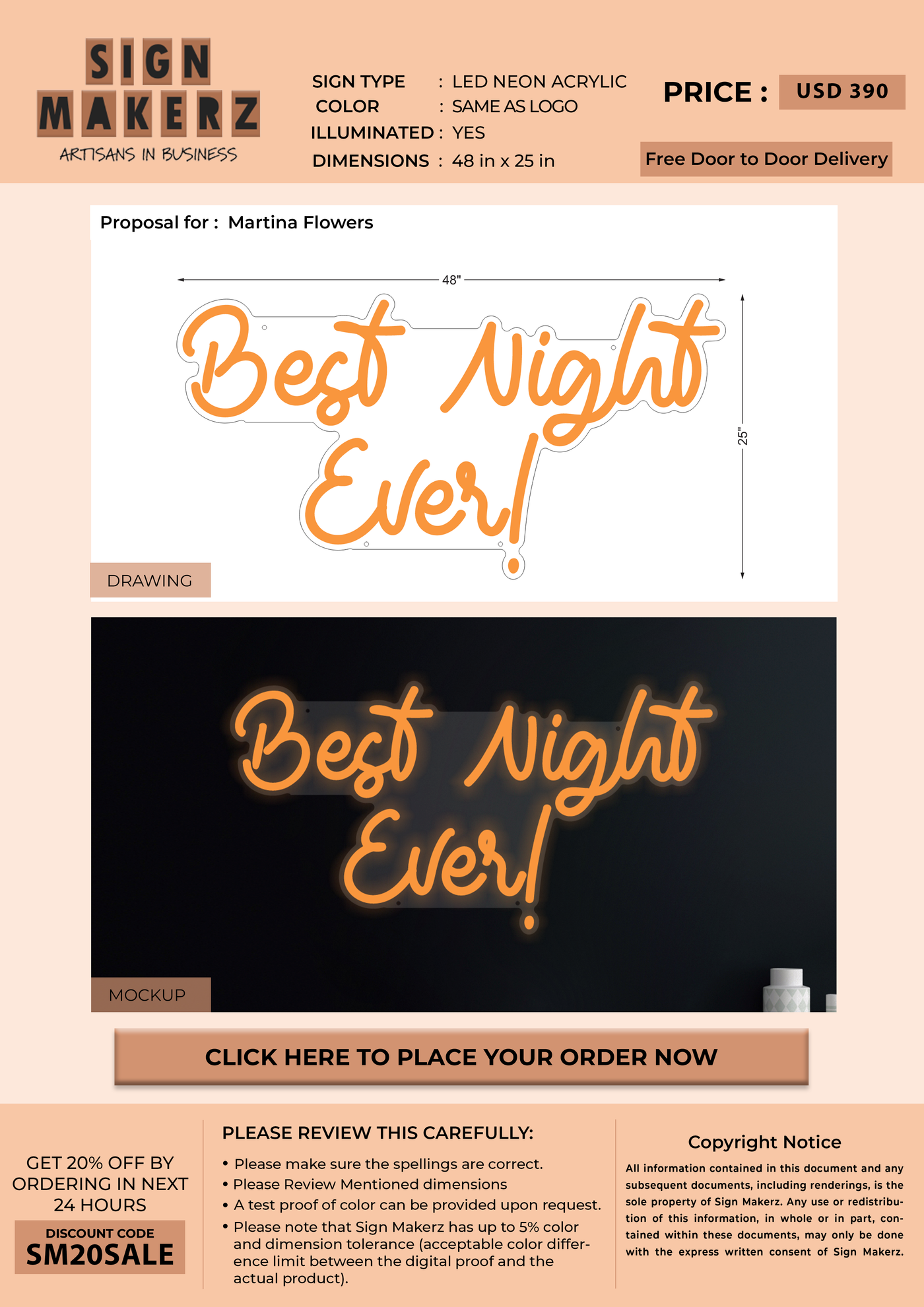 LED Neon Sign for Martina Flowers