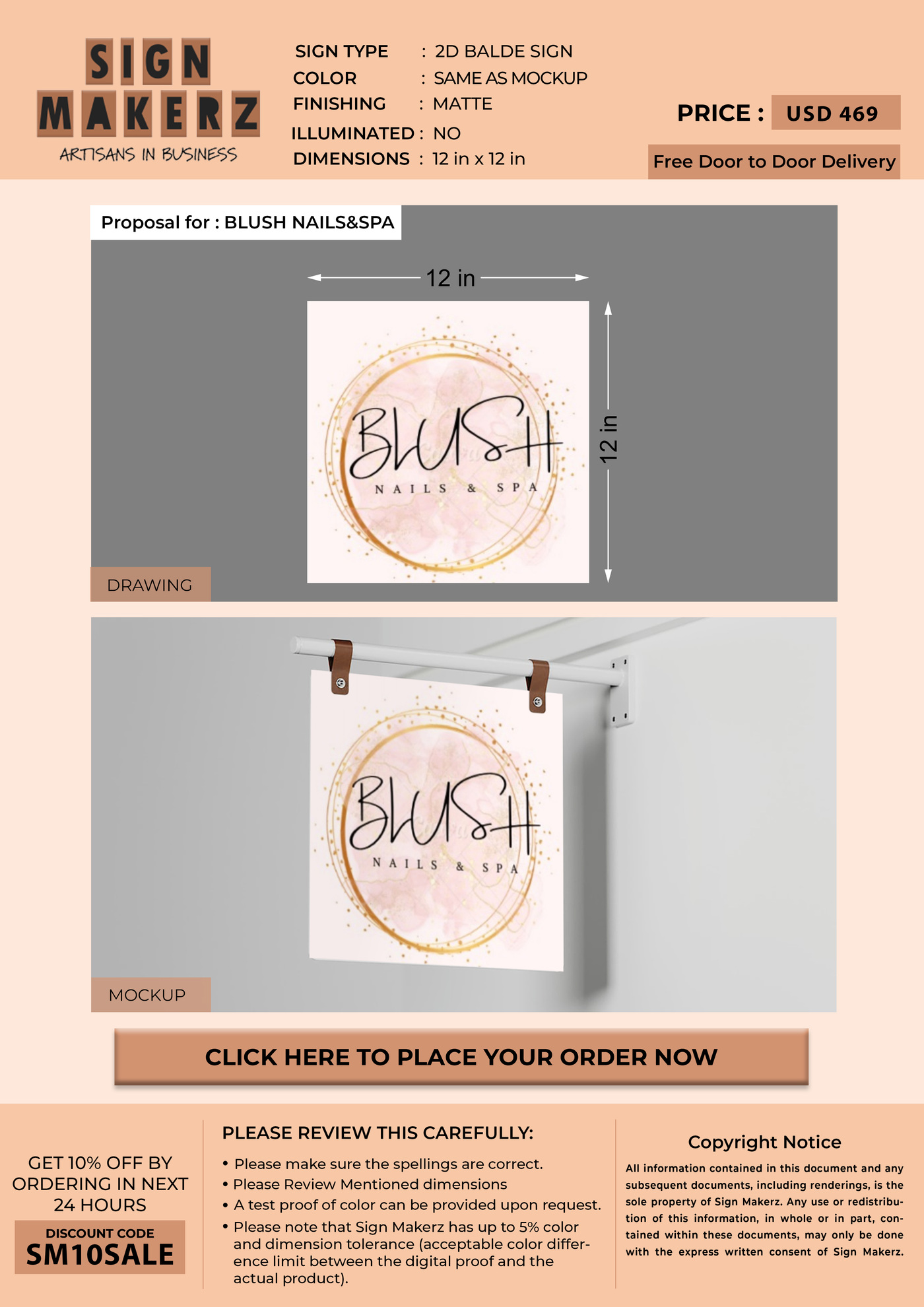 2d blade sign for BLUSH NAILS&SPA