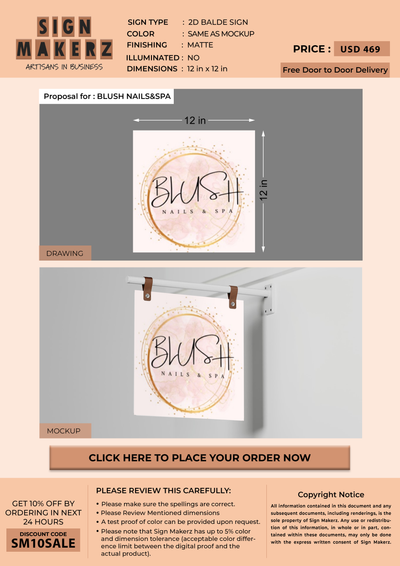 2d blade sign for BLUSH NAILS&SPA