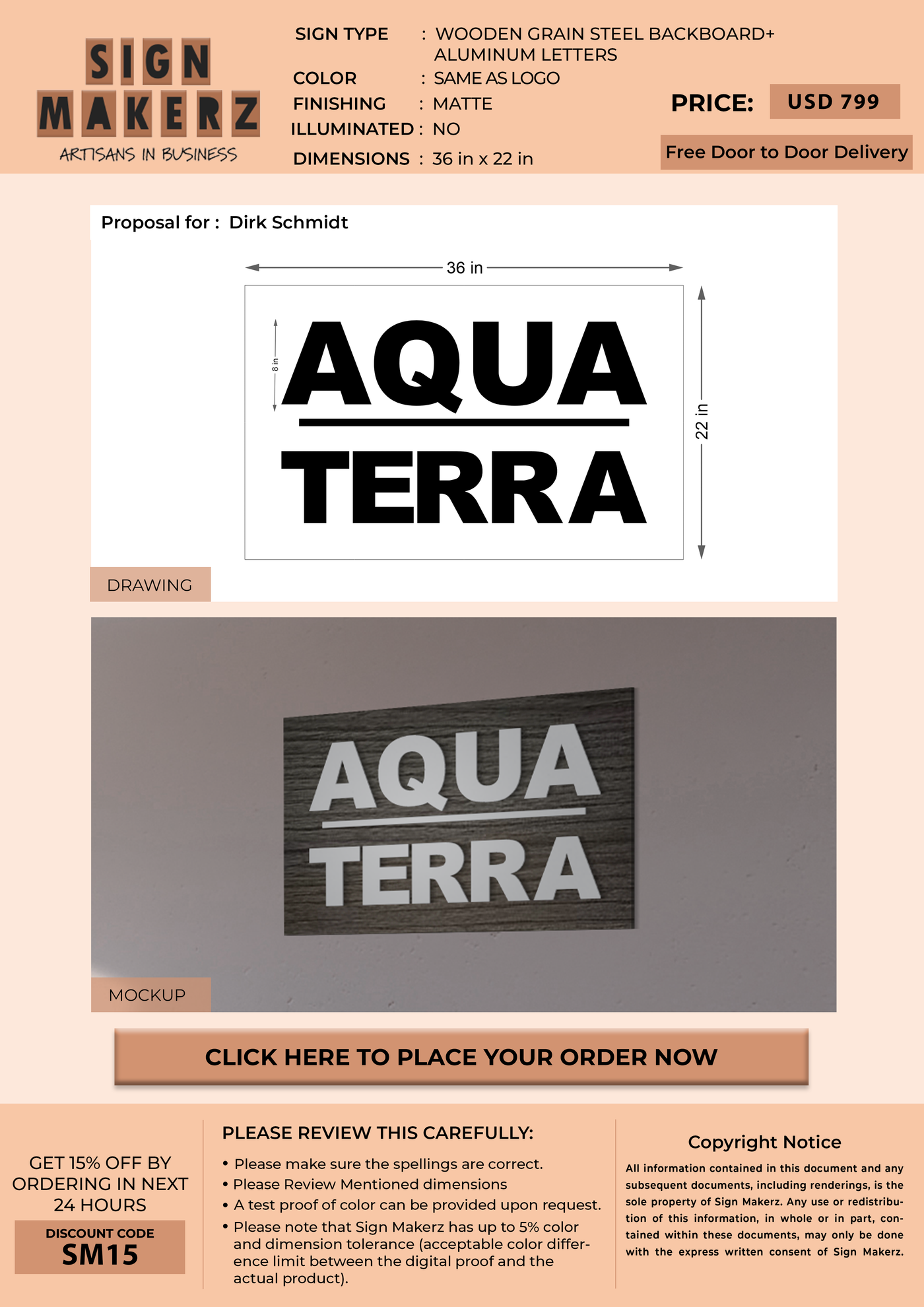 Aluminum Letters with Wooden Grain Steel Backboard for Dirk Schmidt