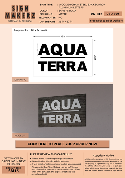 Aluminum Letters with Wooden Grain Steel Backboard for Dirk Schmidt