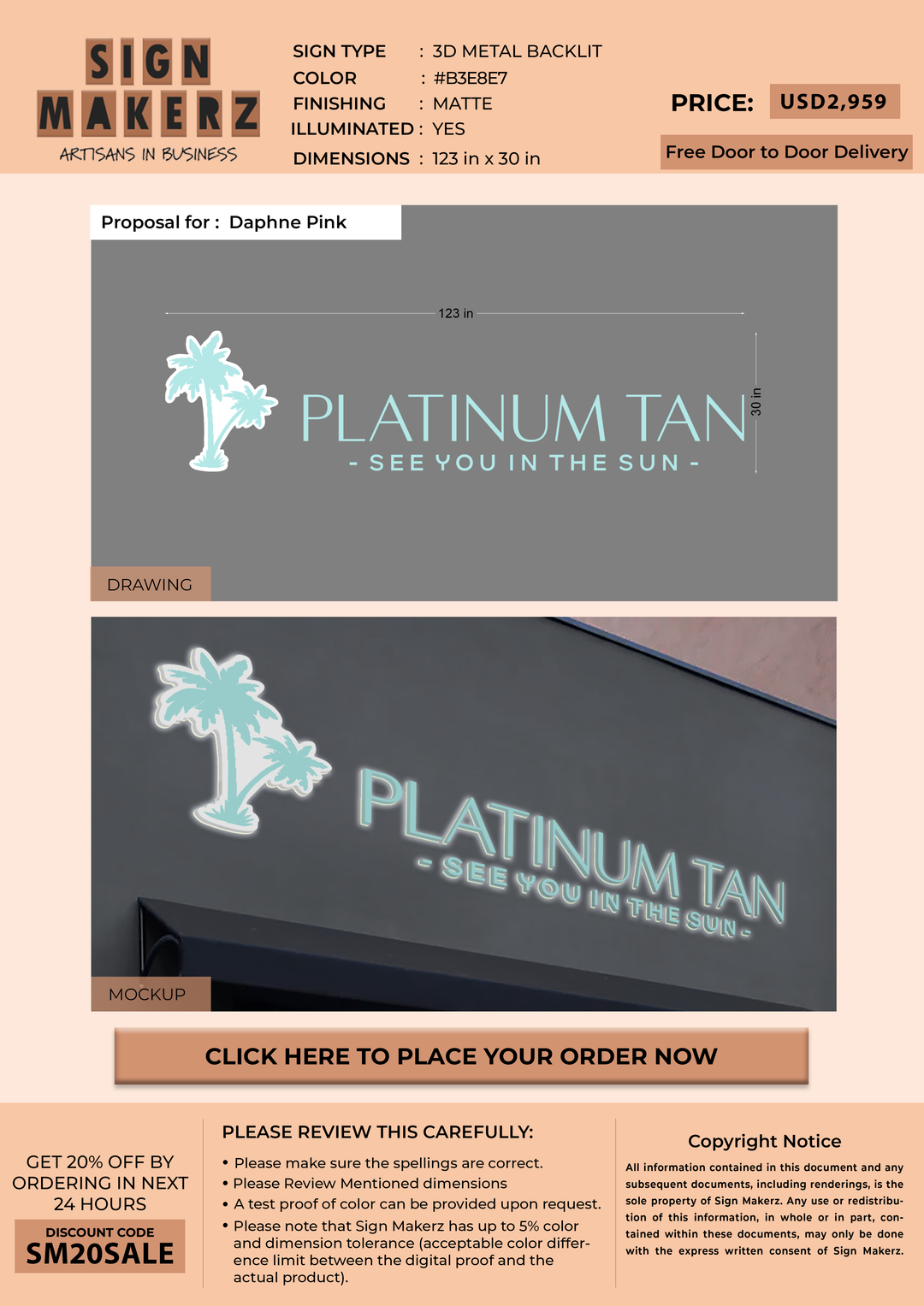 3d metal backlit for Daphne Pink