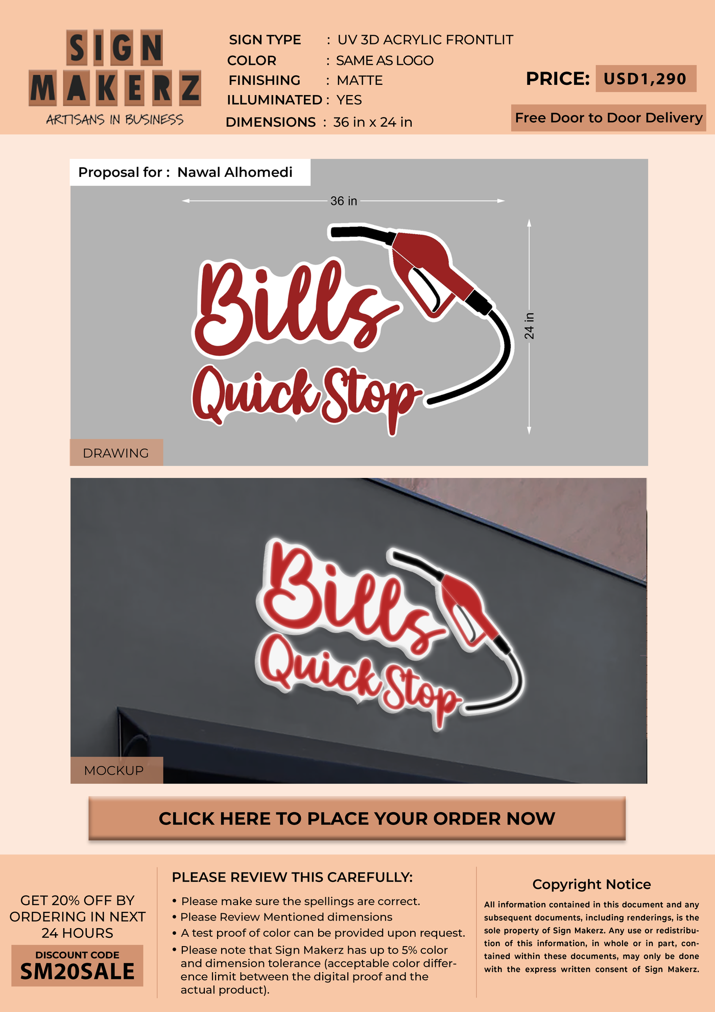 3D UV Acrylic Front-lit Sign For Nawal Alhomedi