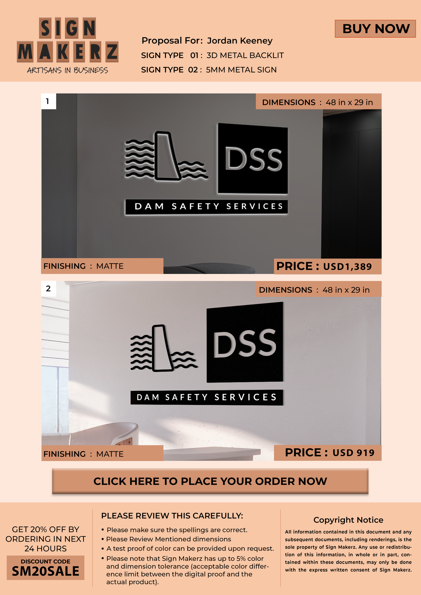 Business signage for Jordan Keeney