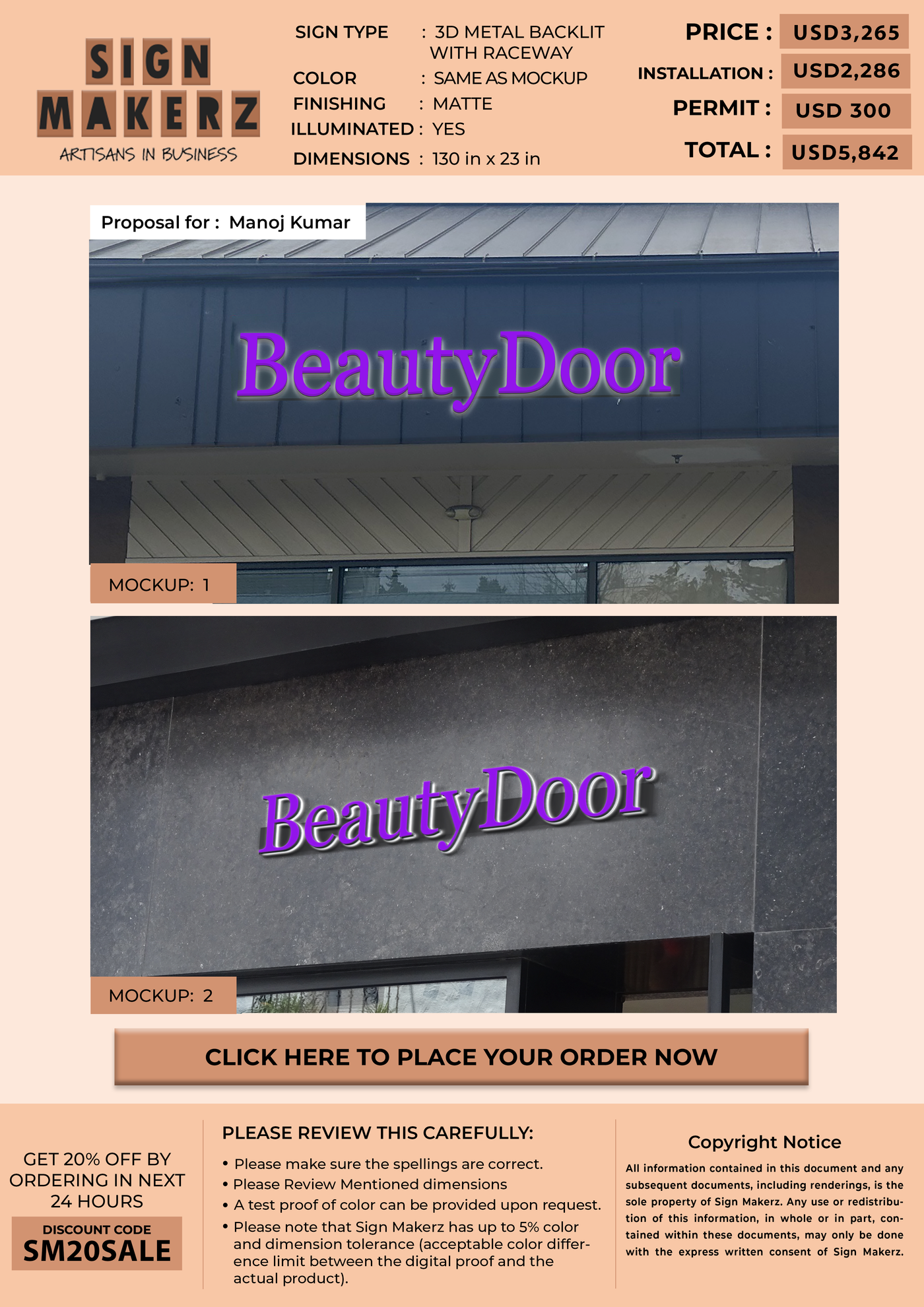 3D Metal Backlit Sign with raceways for Manoj Kumar