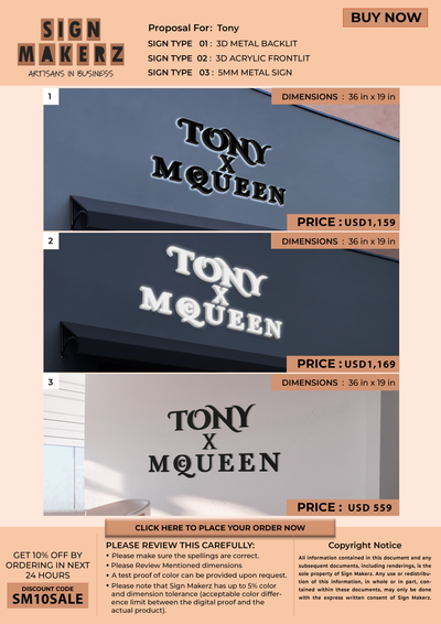 Business signage for Tony