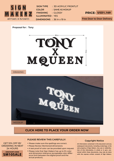 3d acrylic frontlit for Tony