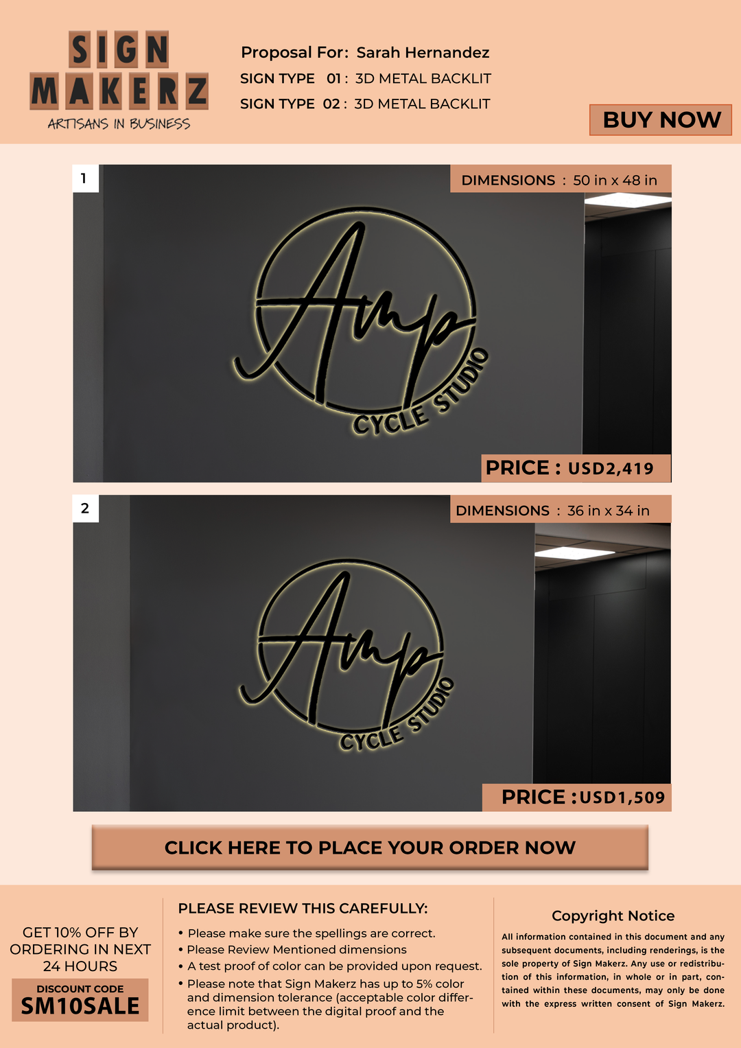 3d metal backlit for Sarah Hernandez