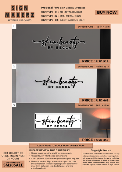 Business signage for Skin Beauty By Becca