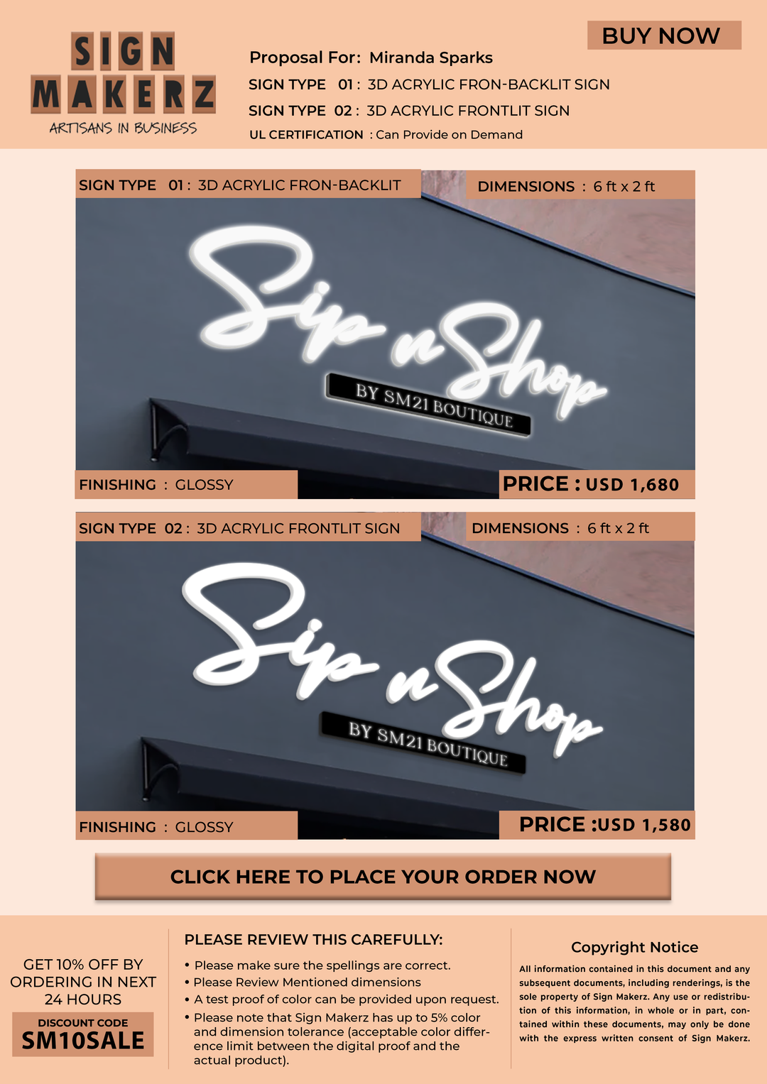 Business signage for Miranda Sparks