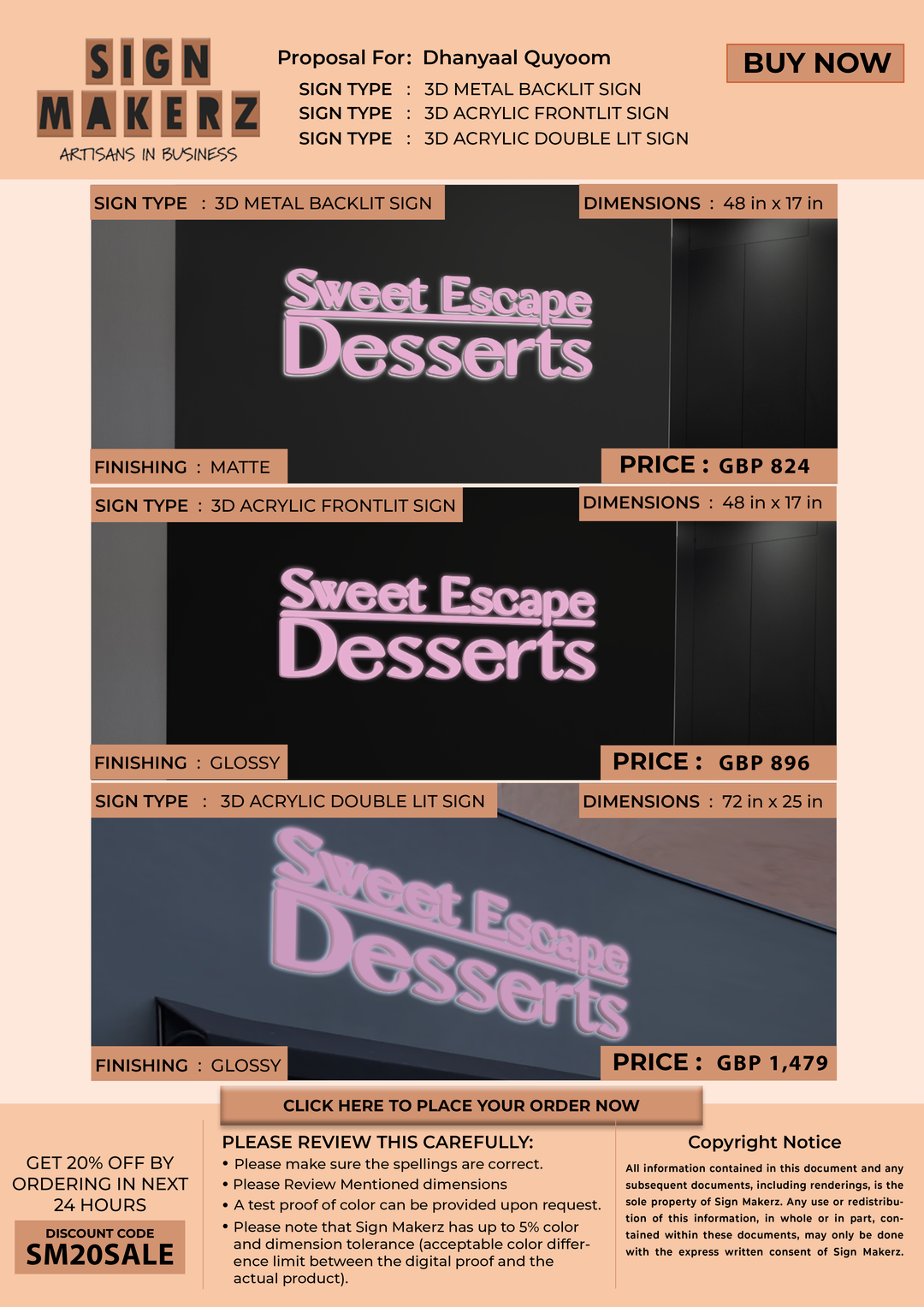 Business signage for Dhanyaal Quyoom