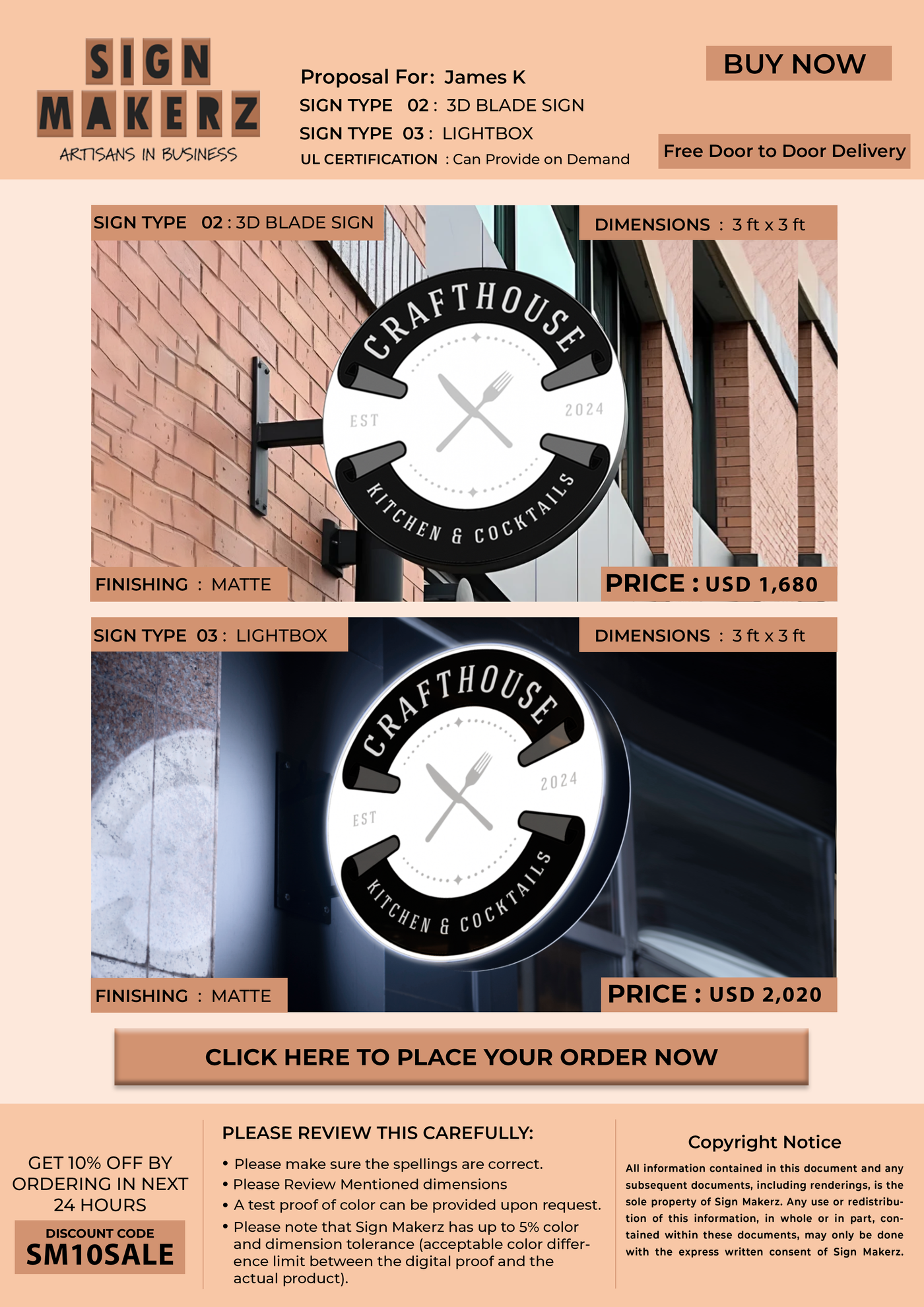 Business signage for James K