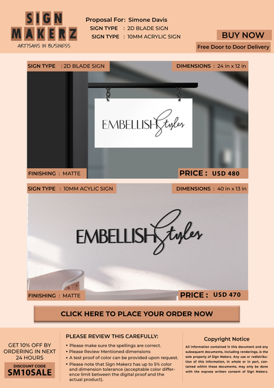 Business signage for Simone Davis