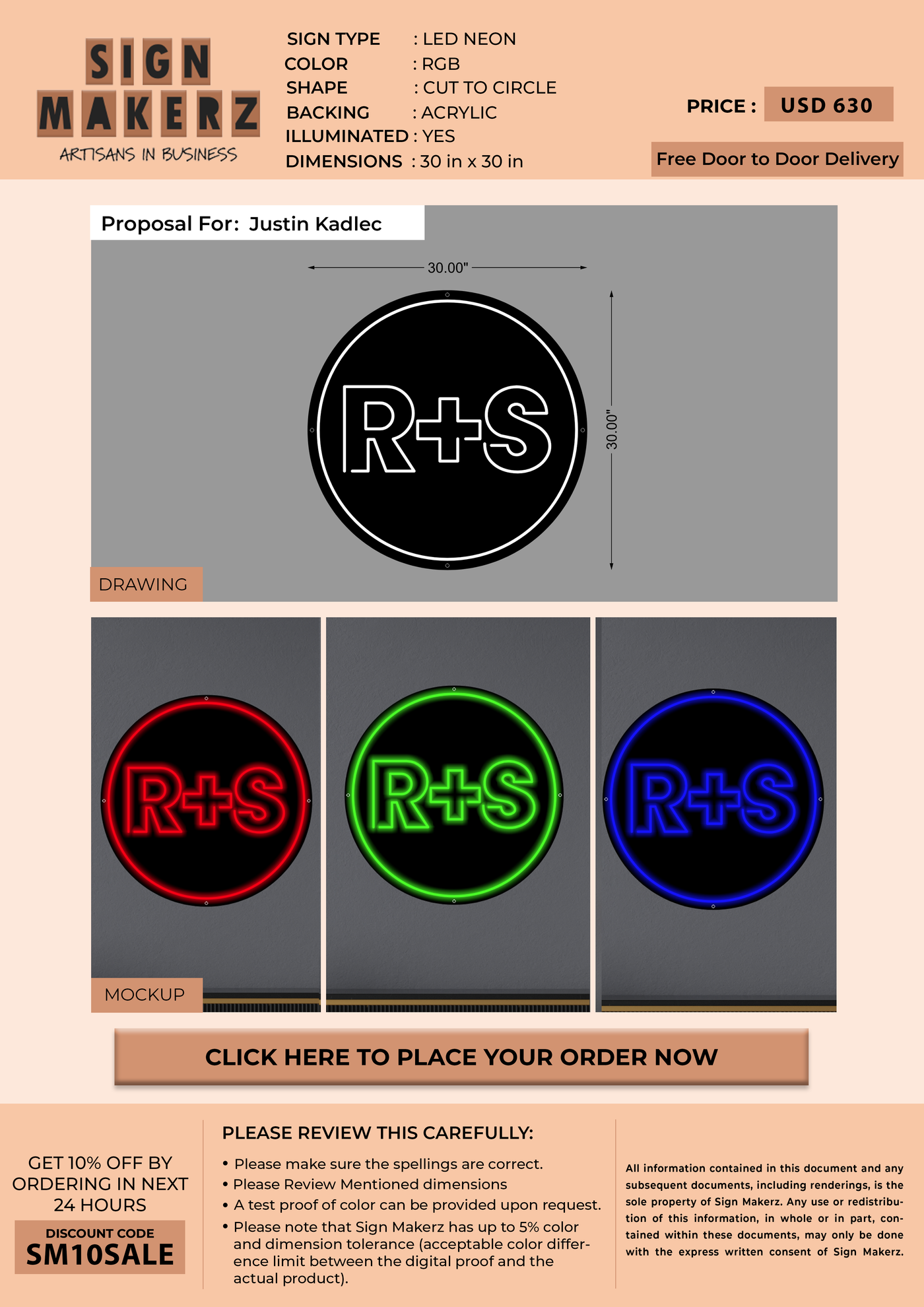 LED Neon Signs For Justin Kadlec