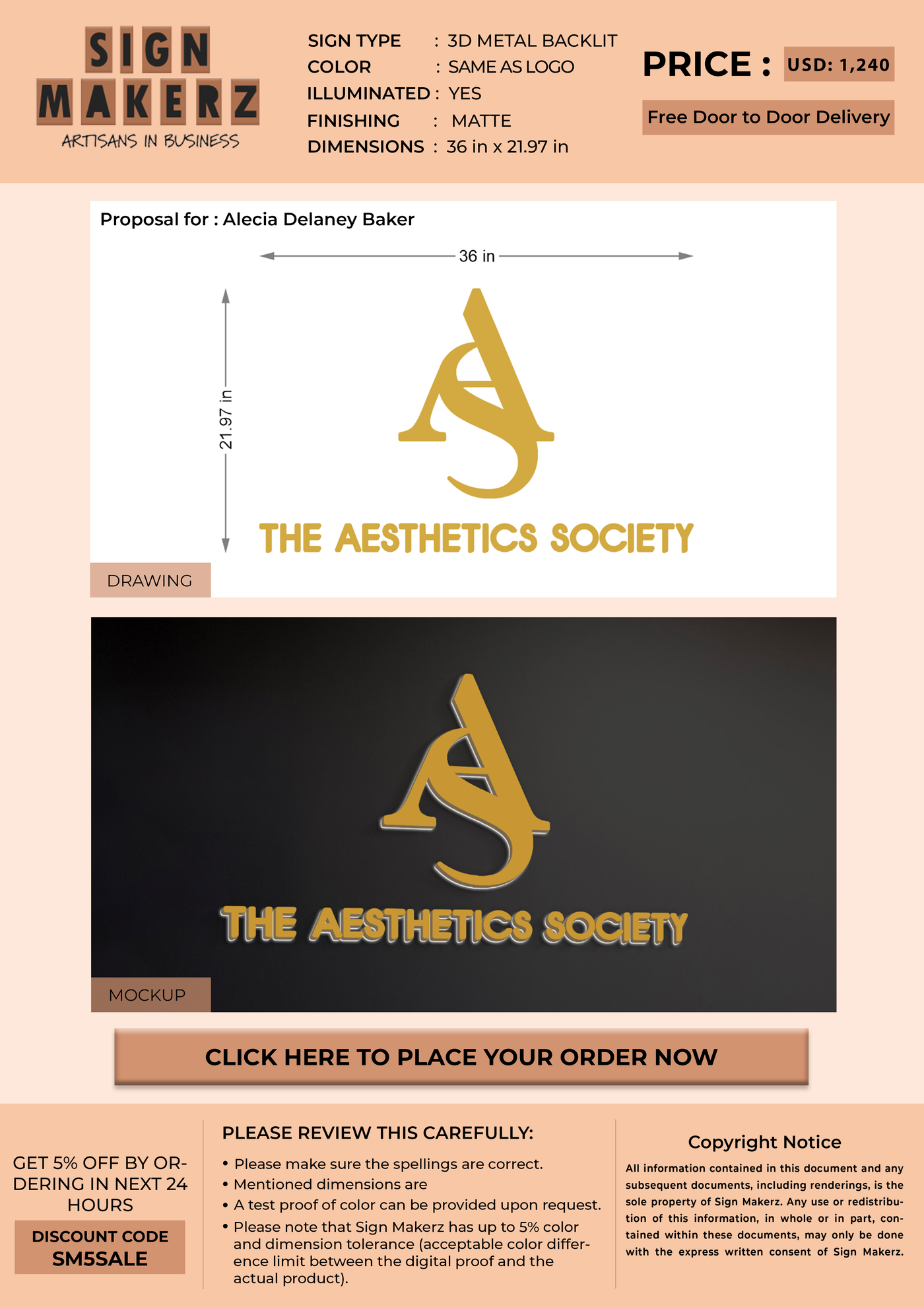 3D Metal Backlit Sign For Alecia Delaney Baker