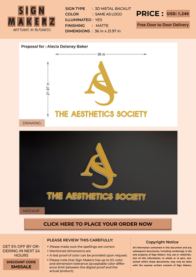 3D Metal Backlit Sign For Alecia Delaney Baker
