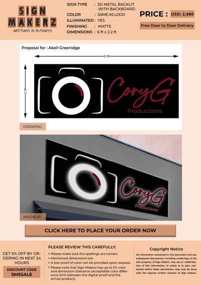 3D Metal Backlit Sign With Backboard For Akeil Greenidge