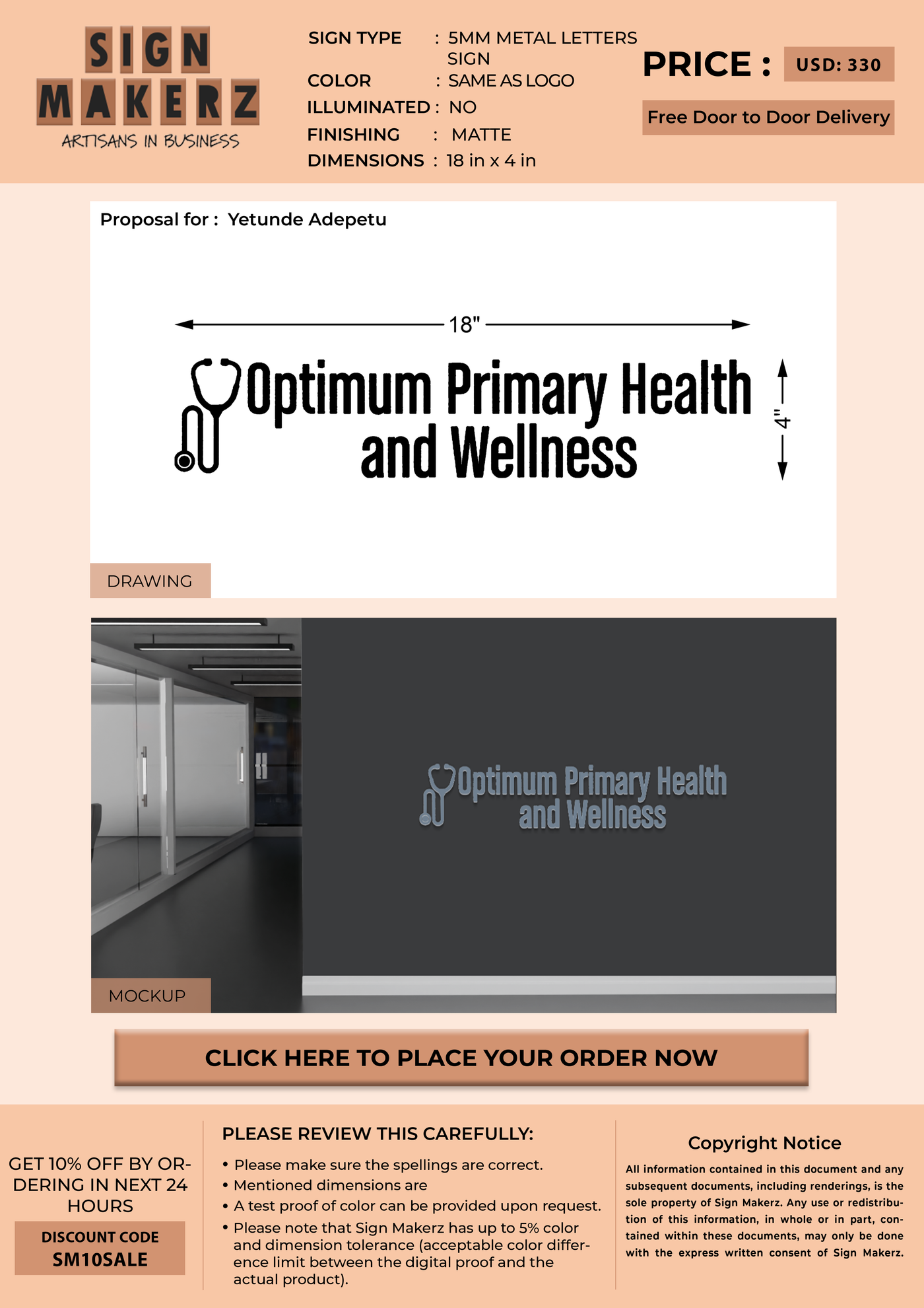 5MM Metal Letters Sign For Yetunde Adepetu