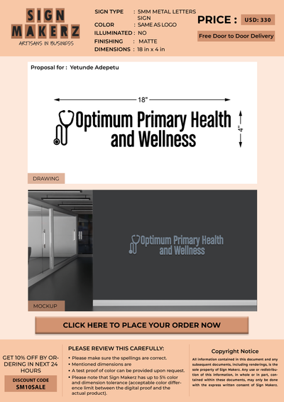 5MM Metal Letters Sign For Yetunde Adepetu