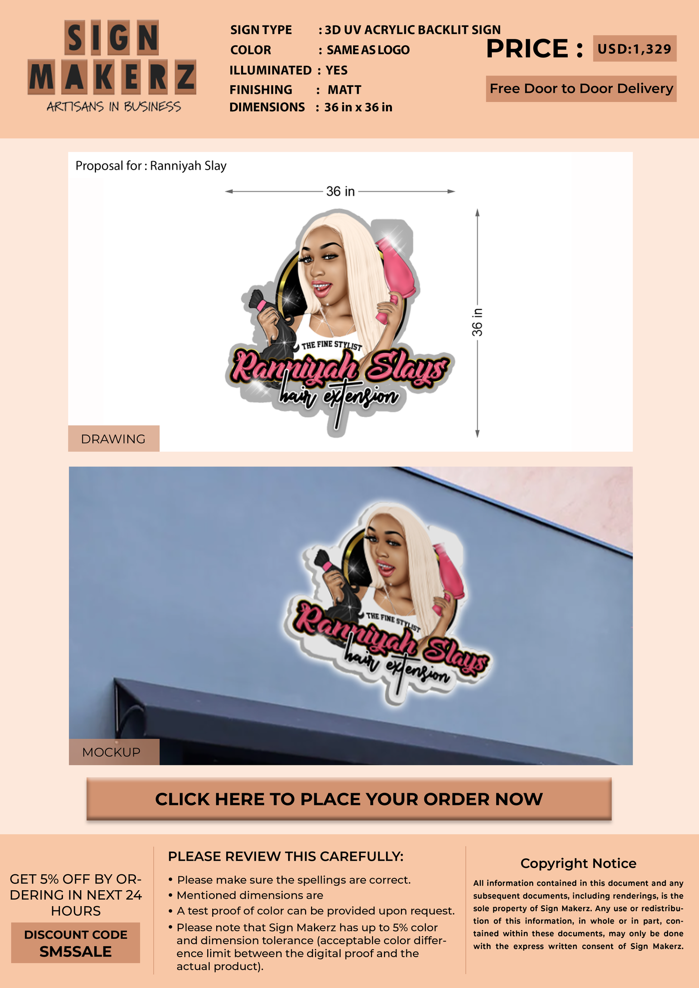 3D UV Acrylic Backlit Sign For Ranniyah Slay