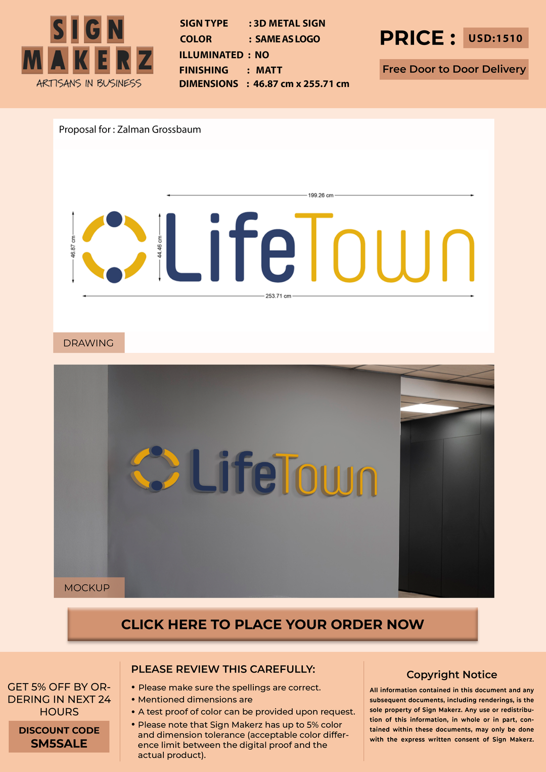 3D Metal Sign For Zalman Grossbaum