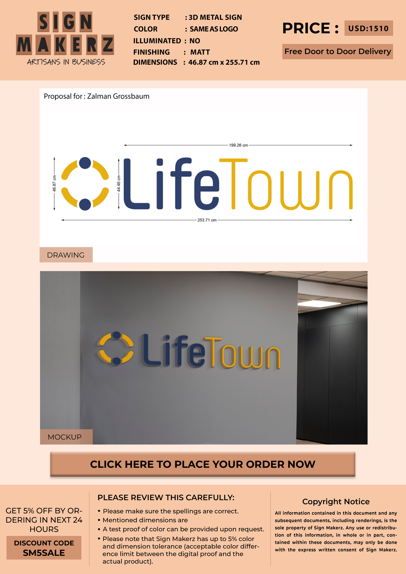 3D Metal Sign For Zalman Grossbaum