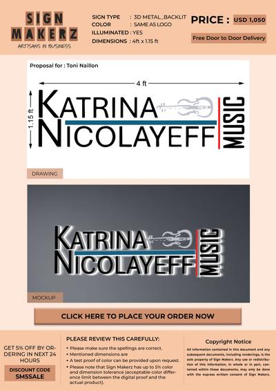 3D Metal Backlit Sign for Toni Naillon