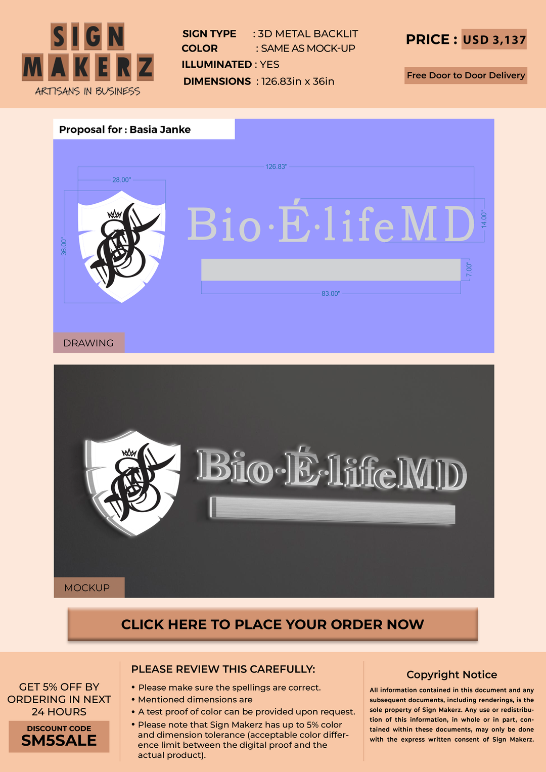 3d metal backlit for Basia Janke