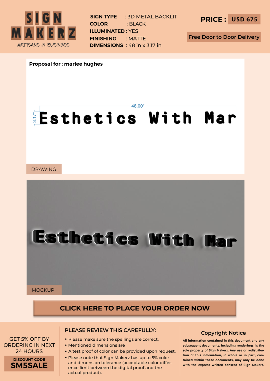 3D METAL BACKLIT FOR marlee hughes