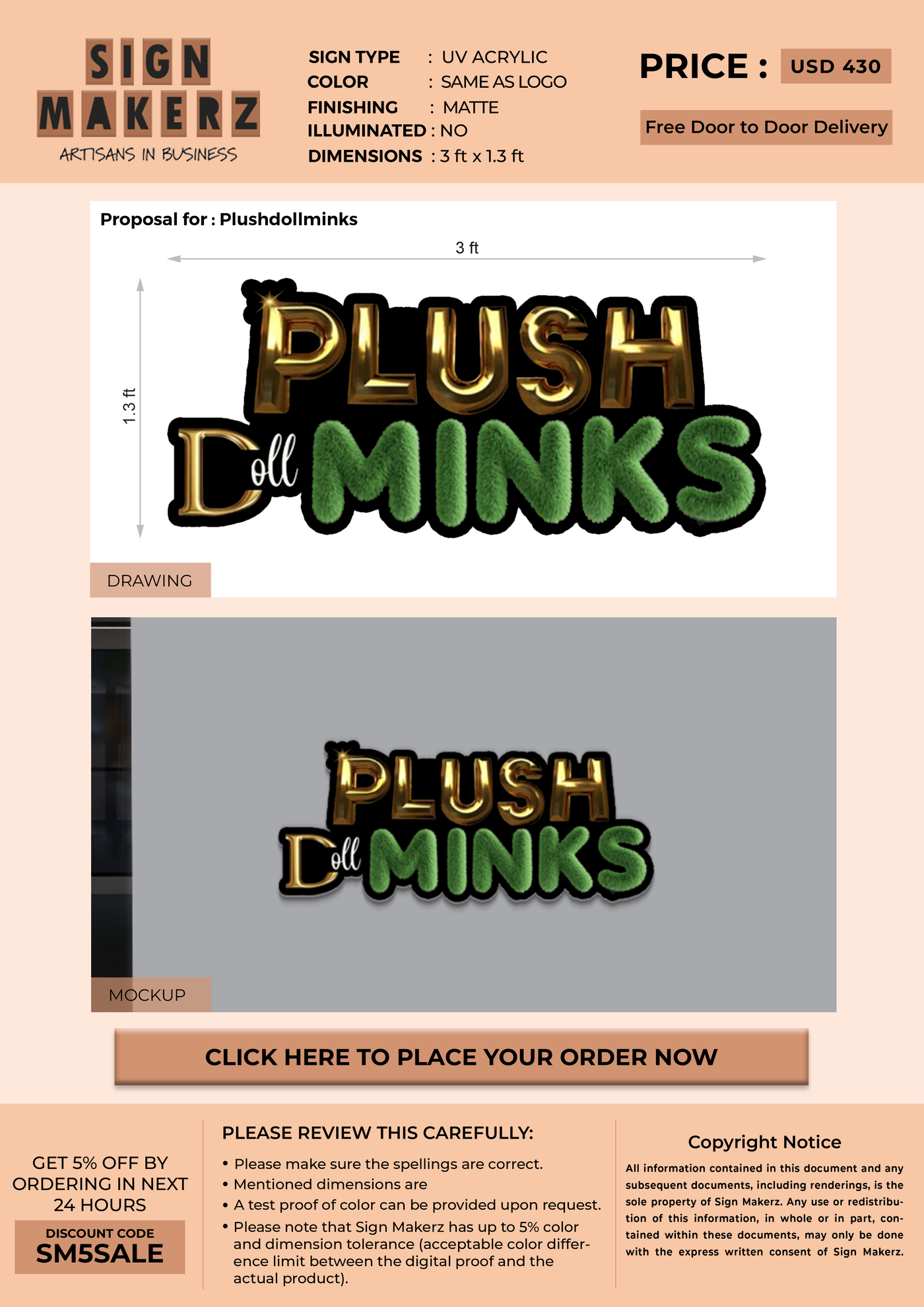 UV Acrylic Sign for Plushdollminks