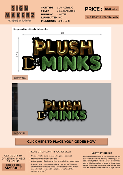 UV Acrylic Sign for Plushdollminks