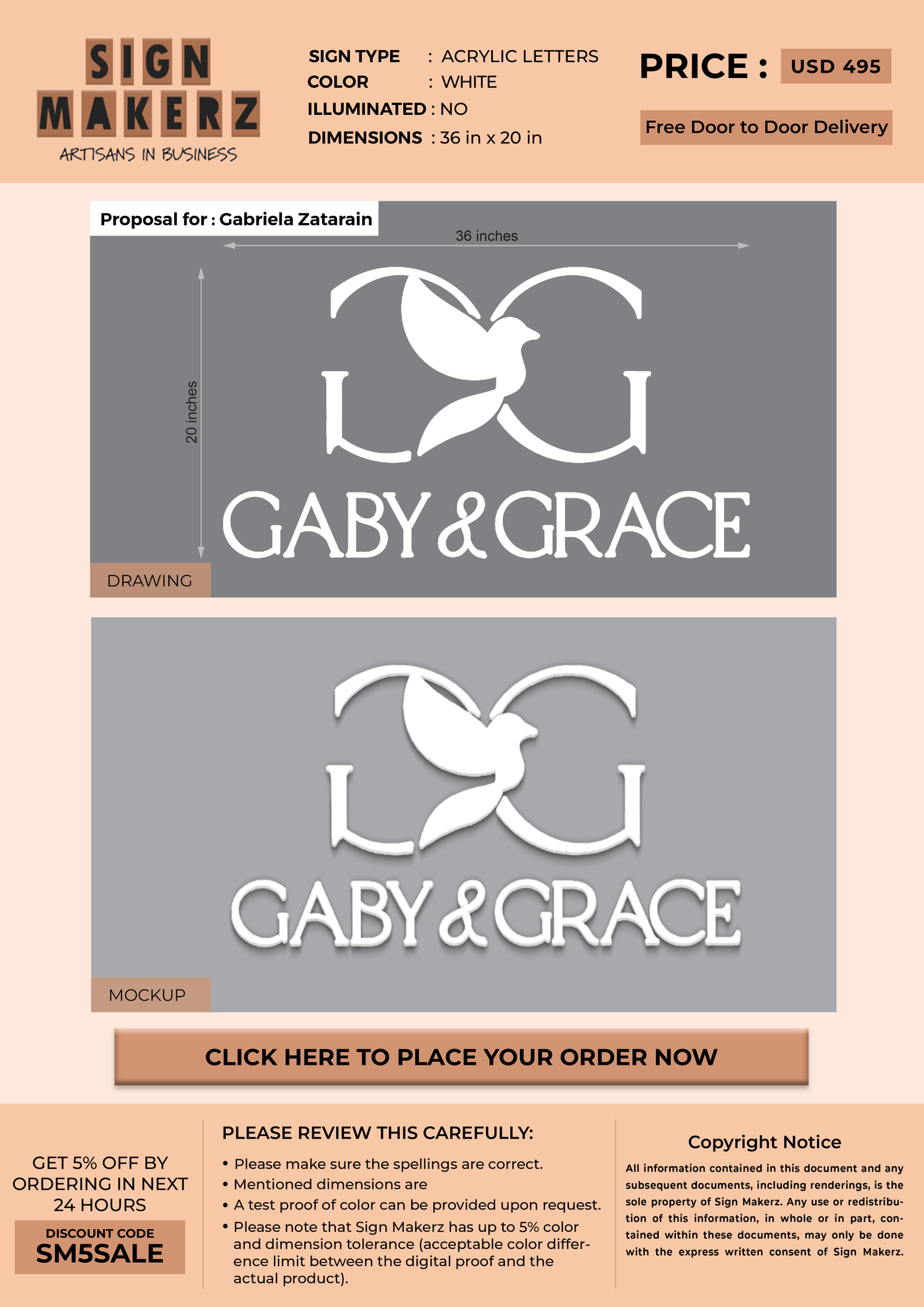 Acrylic Letters Sign For Gabriela Zatarain