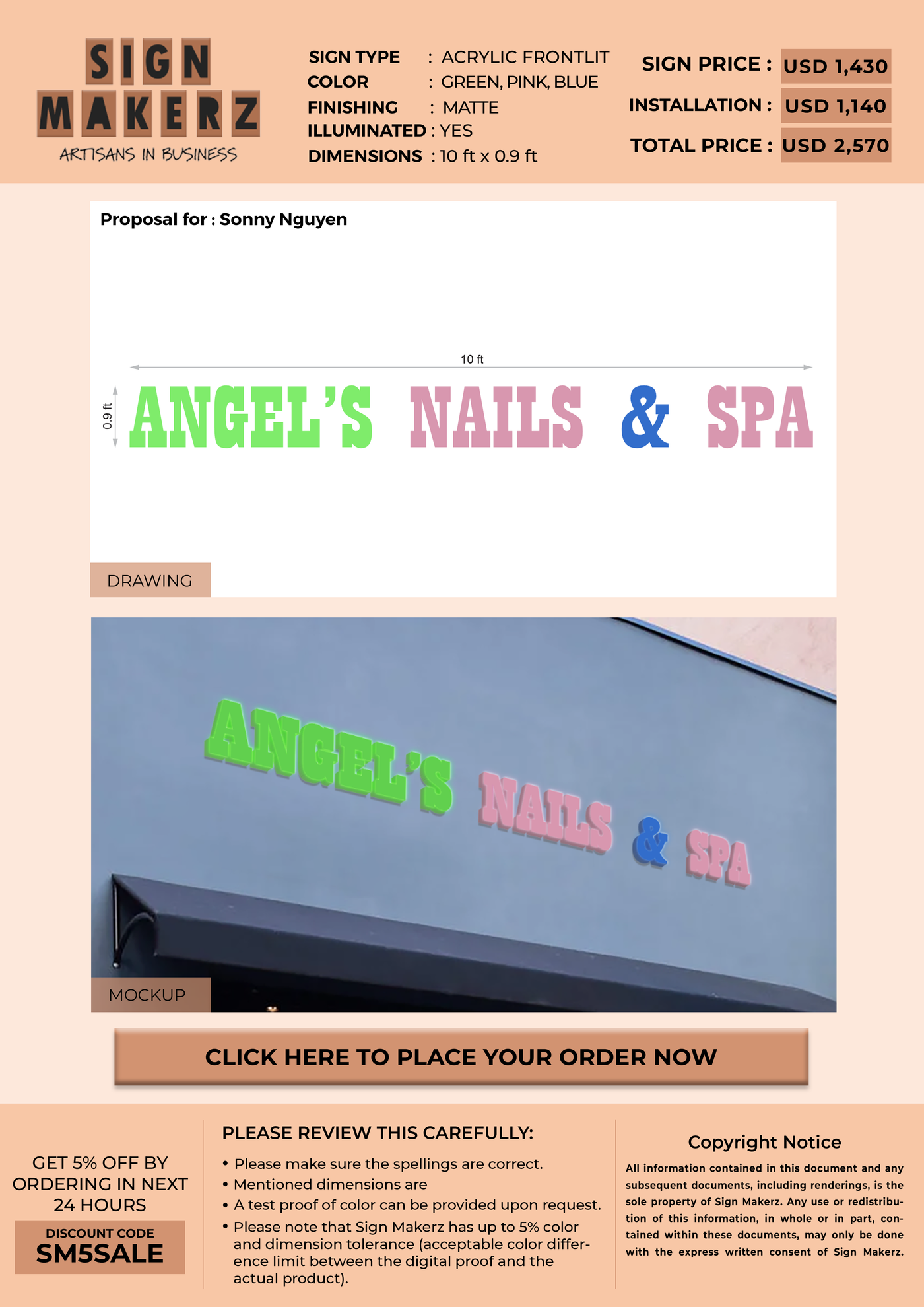 Acrylic Frontlit Sign for Sonny Nguyen