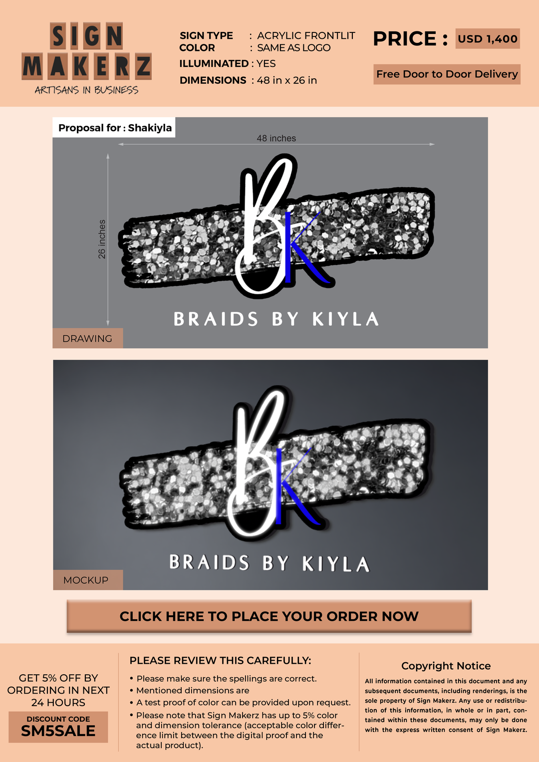 3D Acrylic Frontlit sign for Shakiyla