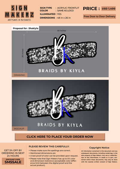 3D Acrylic Frontlit sign for Shakiyla