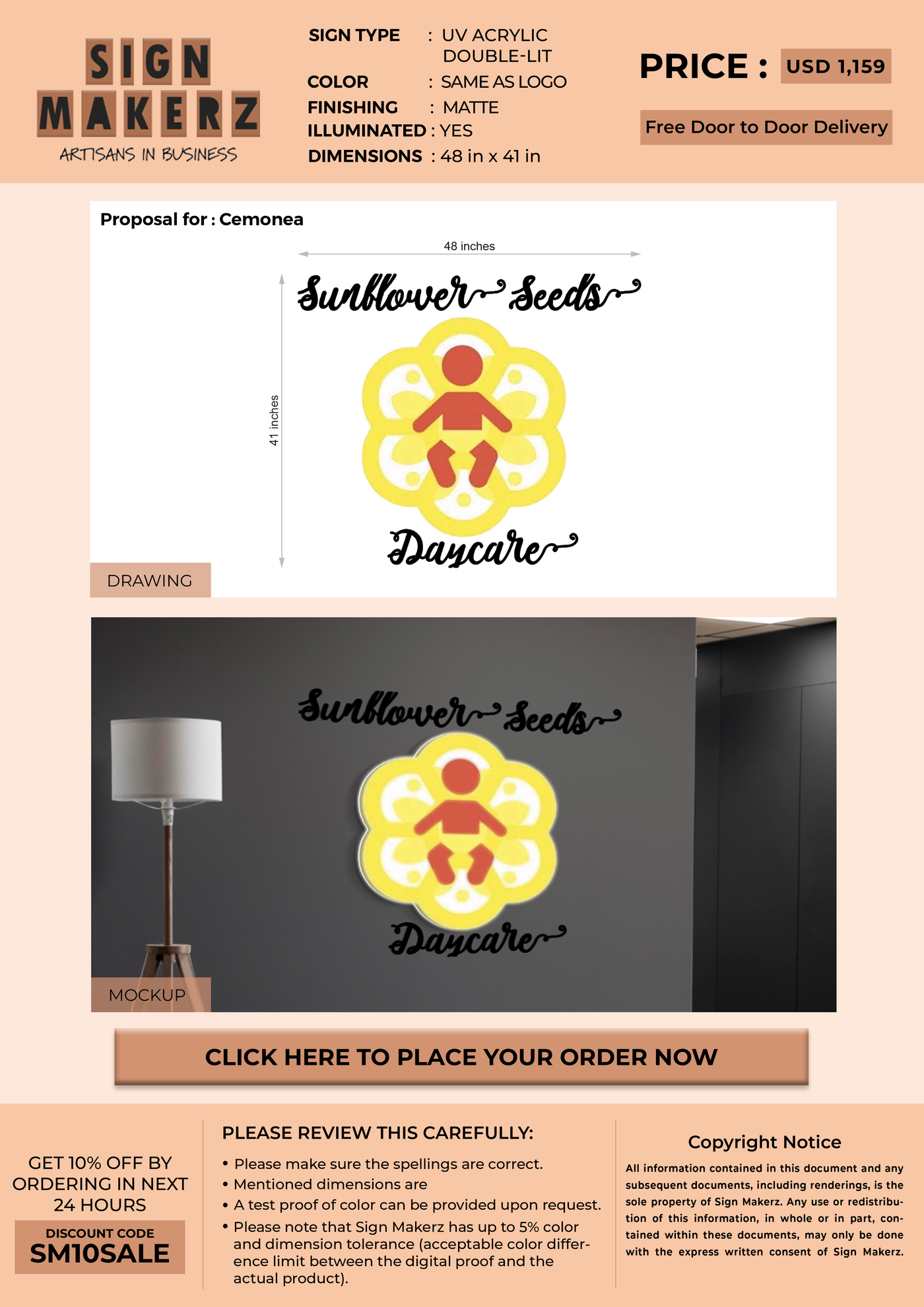 UV Acrylic Double-Lit sign for Cemonea