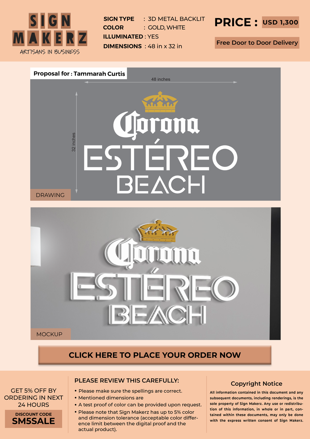 3d Metal Backlit Sign for Tammarah Curtis