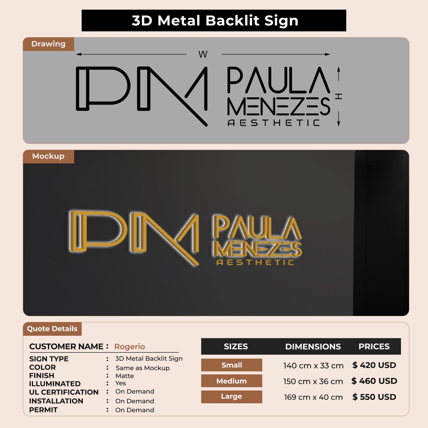 3d metal backlit for Rogerio