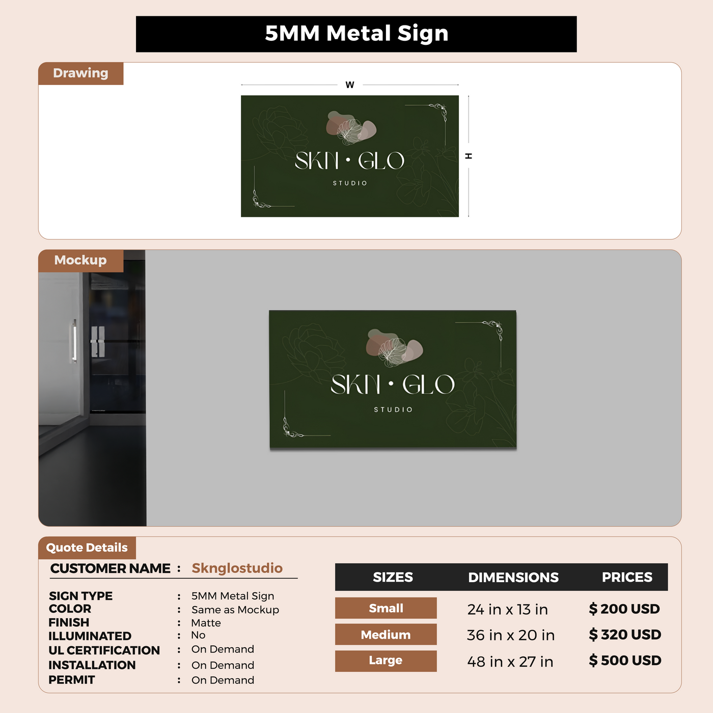 5mm metal sign for Sknglostudio