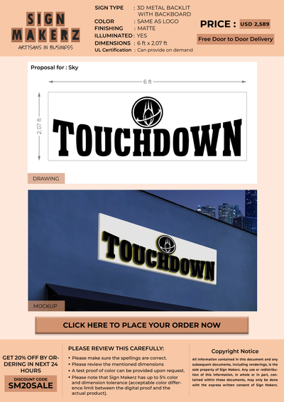 3D Metal Backlit Sign with Backboard for Sky