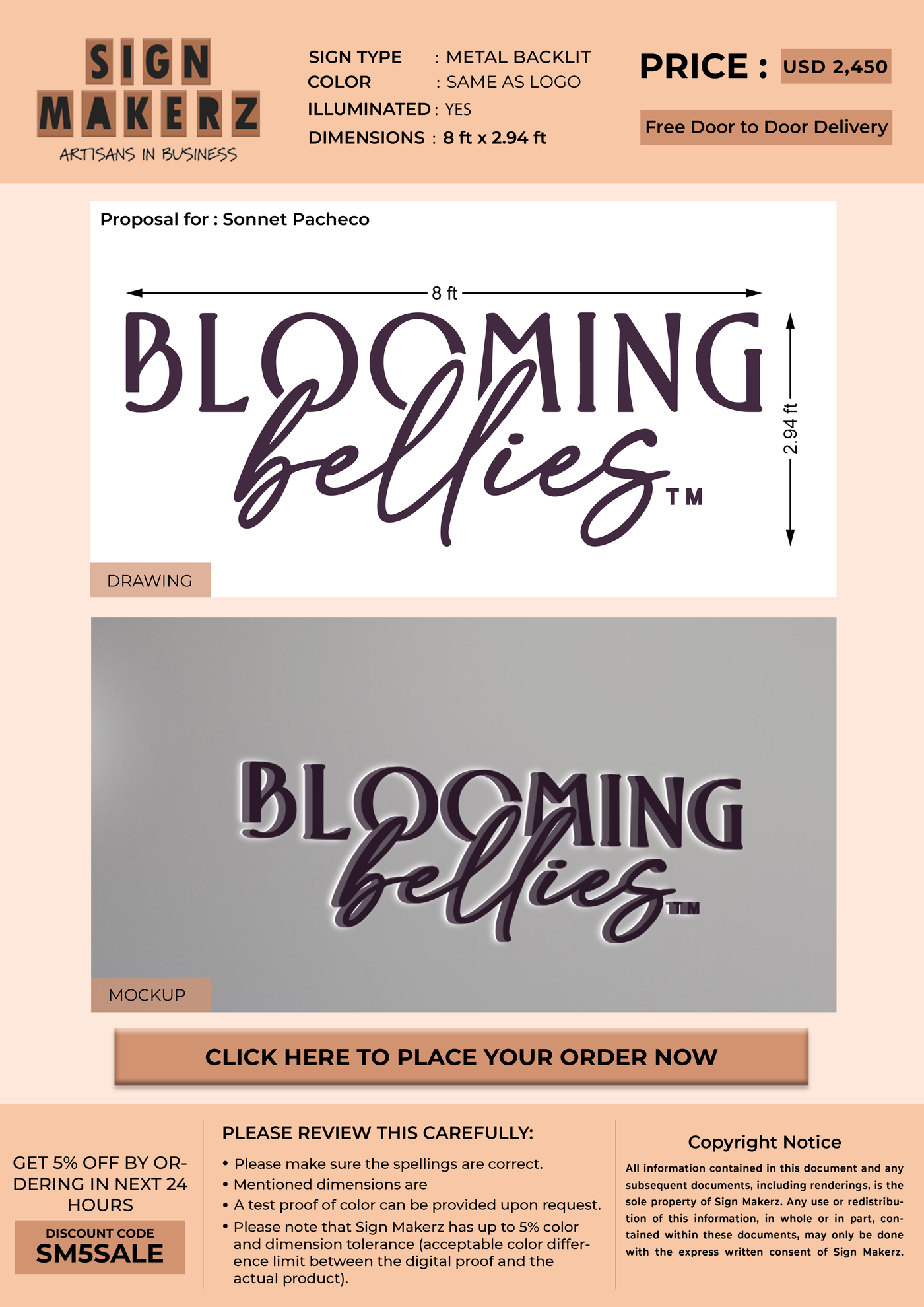 Business signage for Sonnet Pacheco