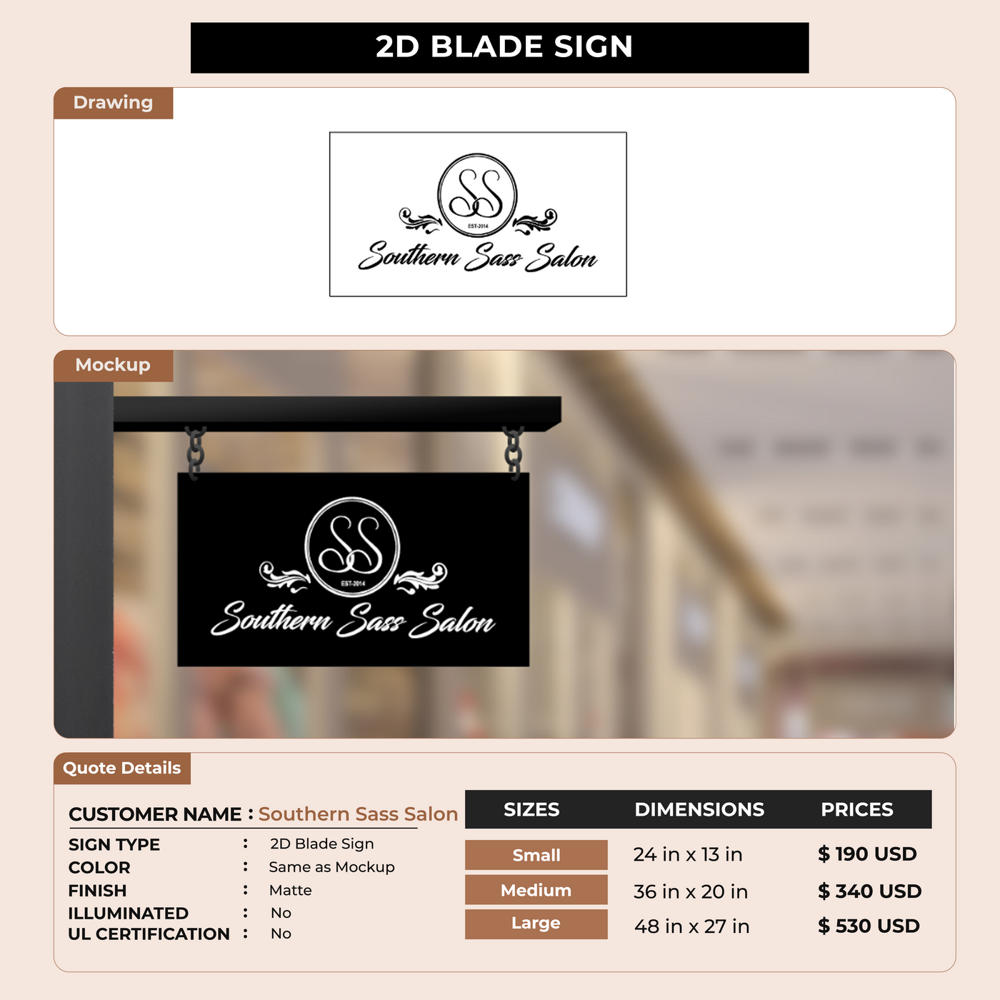 2D Blade Sign for Southern Sass Salon