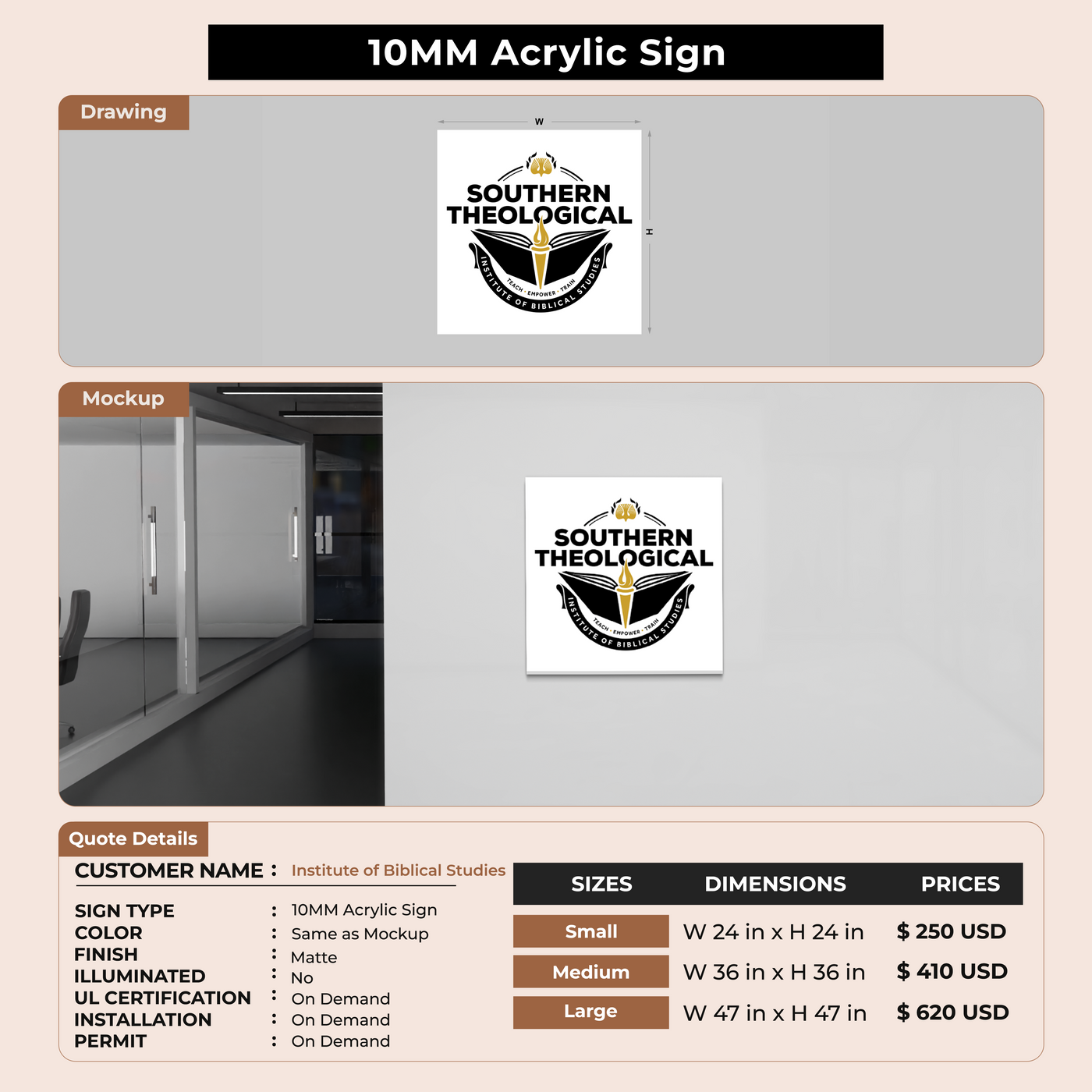 10mm Acrylic Sign for Southern Theological